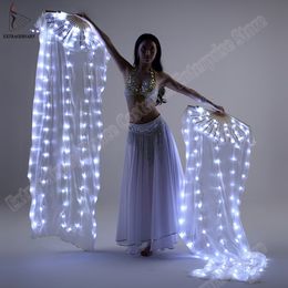 New Belly Dance Silk Fan Veil LED Fans Light up Shiny Pleated Carnival LED Fans Stage QERFORMANCE Props Accessories Costume 186x