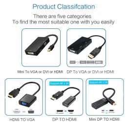 Mini DisplayPort DP to HDMI VGA DVI 3-in-1 Adapter DisplayPort Cable Converter Mini DP Cable for Surface Projector TV Monitor PC