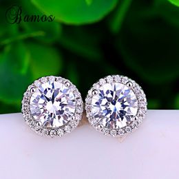 925 Silver Filled Fashion Jewellery Round White Diamond Earrings For Women Bridal Stud Earrings Best Christmas Gift 230G