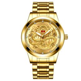 New Brand Men gold dragon watches ruby stainless steel quartz male fashion diamonds wristwatch charm man business clock 223b