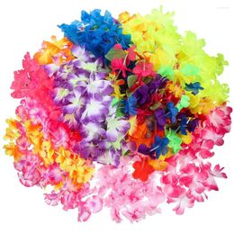 Decorative Flowers 36pcs Headband Beach Wedding Tropical Theme Necklace Hawaiian Floral Lei Wreath Birthday Decor Gift Holiday Ruffled Party