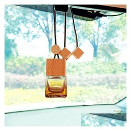 Perfume Bottles Wholesale Wooden Cap Hanging Car Aroma Diffuser 8Ml Brown Per Bottle Scent Glass Drop Delivery Office School Business Dh1Lm