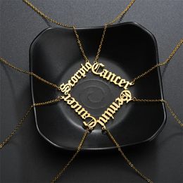 Libra 12 Constellations Necklaces Female Golden Color 14K Gold English Letters Necklaces for Women Men Zodiac Jewelry Gift