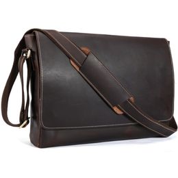 Handmade Genuine Leather 15 inch Laptop Messenger Bag Men Simple Vintage Style Cross body Shoulder Briefcase Large Satchel 1153 3329