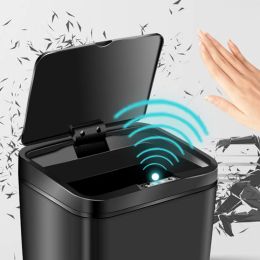 Inductive Trash Can Trash Bin Automatic Smart Sensor Kitchen Bathroom Rubbish Bin Garbage Can Waste Bin without (Black)