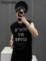 Men's Tank Tops Pearl Letter Design Vest Boys 2024 Summer Fashion High-End Round Neck Loose Comfort Top Sleeveless Pullover