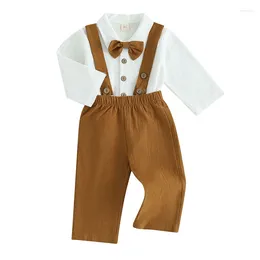 Clothing Sets Children Kids Boys 2-piece Outfit Long Sleeve Button-down Bow Tie Shirt With Suspender Pants Formal Suit Autumn Fashion