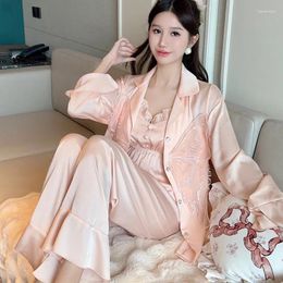 Home Clothing Butterfly Applique Nightie Gown Set Women Nightshirts V-Neck Pajamas Sleepwear Sleep Bathrobe Wear Suit Negligee