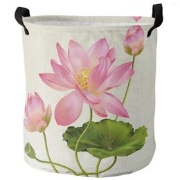 Laundry Bags Plant Pink Lotus Dirty Basket Foldable Round Waterproof Home Organizer Clothing Children Toy Storage