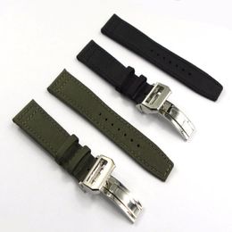 20 21 22mmGreen Black Nylon Fabric Leather Band Wrist Watch Band Strap Belt 316L Stainless Steel Buckle Deployment Clasp 239g