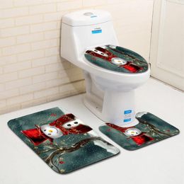 Bath Mats Merry Christmas 3Pcs/set Bathroom Mat Set Flannel Anti-Slip Kitchen Carpet Toliet Rug Washable Tapete Banheiro