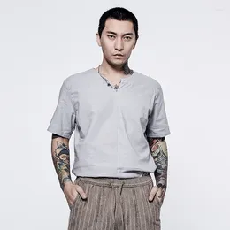 Men's T Shirts Glenn L Wear Thin Cotton Linen Casual Short Sleeved T-shirt Retro Cultural Loose-Fit Slim Fit Top