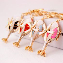 Newest 3D Aircraft Helicopter Shape Enamel Alloy Rhinestone Pendant Car Key Rings Cute Metal Keychain Lobster Clasp Key Chains 2839