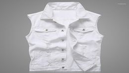 Hole Denim Waistcoat Men White Jeans Vest Solid Rock Vests For Men Fashions Summer Sleeveless Jacket 5xl Punk Biker Ripped117715255