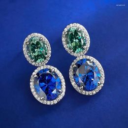 Dangle Earrings Oval Sapphire Emerald Diamond Earring Real 925 Sterling Silver Wedding Drop For Women Bridal Jewelry Gift