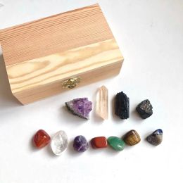 Natural Healing Crystals 11 pcs Seven chakra Therapy Stone Amethyst cluster and rose quartz for Holiday gift