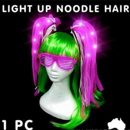 Led Rave Toy LED lights flicker neon party carnival wearing noodles hair glowing bun Halloween dress nightclub DJ dancer accessories d240527