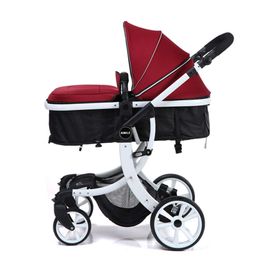 2024 Newborn car,Red Trolley Baby Pushchair car on wheels,leather baby pram,Multi-functional fold stroller L2405