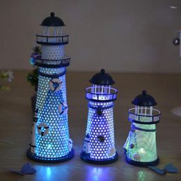 Candle Holders Mediterranean Lighthouse Beacon Tower Beach Starfish Shell Candlestick Home Decor Crafts Ornament Night Light