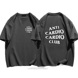 Men Clothes Plus Size Anti Cardio Club T Shirt Gym Life Letter Print TShirt Cotton Tshirt for Women Oversize Male Tee Summer 240527