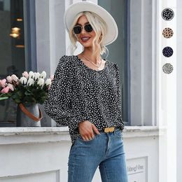 Women's Blouses Vintage Casual Commuter Long Flared Sleeve Slim Round Neck Leopard Print Blue Shirt Tops Women