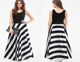 New Black And White Stripes Dresses Summer Sexy Vest Maxi Dress Round Neck High Waist Irregular Skirt NRE03Y199Z255108454