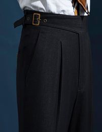 Men039s Suits Blazers Black British Men Dress Pant High Waist Straight Fall Business Versatile Belt Trousers Gentleman Button5512298