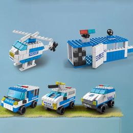 6in1 City Police Car Fire Engineering Engine Mini Loader Truck Classic Model Building Blocks Sets Bricks Toy Christmas Gift