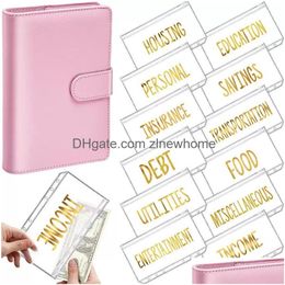 Party Favour Stock A6 Pu Leather Binder Budget Cash Envelope Organiser Personal Wallet 12 Pockets Zipper Folders For Planner Saving Dro Dhxgi