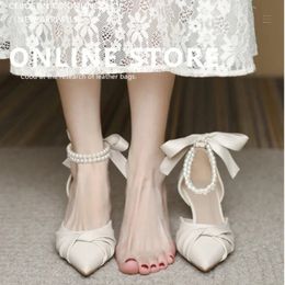 Women Elegant White High Heels Sandals Summer Chunky Platform Pearl Ankle Straps Pumps Woman Lace Bowtie Luxury Party Shoes 240527