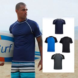 Men Rash Guard Plus Size Quick drying Shirt Loos Fit Shirts Diving Shirt Surf Short Sleeve Mens Rash Vest T shirt Swim Trunks 240527