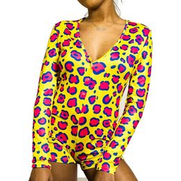 Womens Pajamas Jumpsuit Sleepwear Fashion Floral Long Sleeve V Neck Bodycon Jumpsuit Bodysuit Romper Shorts Pants Overalls 2984