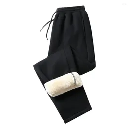 Men's Pants Men Fall Spring Sweatpants Thick Plush Drawstring Ankle-banded Loose Pockets Mid Waist Ankle Length Long Trousers