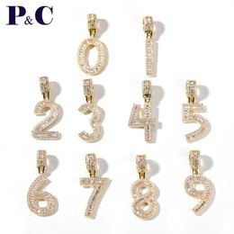 Pink Champagne Baguette Initials Number Hip Hop Pendant Chain Baguette Letter Jewelry Men's Hip Hop Pendant Jewelry 234A