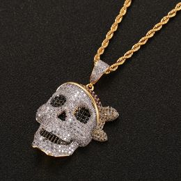 Men Skull Pendant Necklace Personality Chain Gold Silver Iced Out Cubic Zirconia Hip hop Rock Jewellery 278G