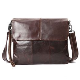 Sıcak satış moda vintage orijinal deri omuz çantası yüksek kaliteli kahverengi gündelik omuz çantası erkekler için büyük kapasiteli iş evrak çantaları 231s
