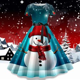 Casual Dresses Vintage Robe Christmas Women Winter Pinup Rockabilly Cosplay Party Dress Santa Claus Snowman Print Cocktail Prom