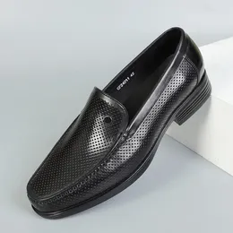 Dress Shoes High Quality Men Summer Genuine Leather Business Slip On Breathable Black Moccasins Loafers Plus Size 38-46