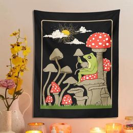 Tapestries Cute Cartoon Frog Tapestry Wall Hanging Mushroom Retro Sunshine Trippy Aesthetic Room Decor Bedroom Hippie Art