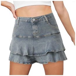 Skirts Ruffle High Waist Denim Skirt For Women Y2k Fashion Loose Fit Casual Jeans Summer Mini Short Harajuku Streetwear