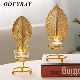 Candle Holders Nordic Glass Holder With Iron Gold Leaf Stand Dining Table Romantic Candlelight Wedding Candlestick Home Decoration Craft