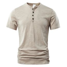 T Shirt Men Casual High Quality Summer Short Sleeve Henry neck Mens Shirts Fashion Basic Tshirt Male 240527