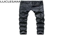 Mens Stretch Destroyed Denim Jeans Fashion Skinny Ripped Designer Jeans for Men High Street Hip Hop Trousers Male Pencil Pants8576653