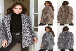 Women Fashion Leopard Overcoat Jackets Lady Winter Warm Fleece Faux Fur Fluffy Coat Long Sleeve Outwear Cardigan Streetwear2672151