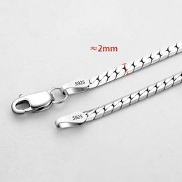 MIQIAO 925 Pure Silver 2MM Chain Necklace Mens Chain Silver 925 True 100% Womens Necklace Length 45 50 55 60CM Necklace 240515