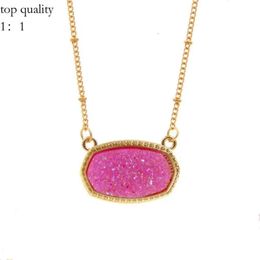 Elisabetta Franchi Pendant Necklaces Resin Oval Druzy Necklace Gold Color Chain Drusy Hexagon Style Luxury Designer Brand Fashion Jewelry For Women 962