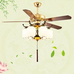 Chinese Style Ceiling Fans With Light Living Room Bedroom Fan Lamp Wood Blades DC Motor Reversible Remote Control Ceiling Light
