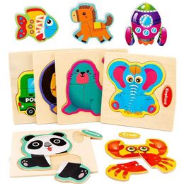 3D Puzzles Sorting Nesting Stacking toys Intelligent 3D Puzzle Cartoon Puzzle of Baby Wooden Toys Childrens Early Learning Education Toys Montessori Games WX5.26