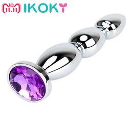 IKOKY Big Size Jewel Anal Plug Adult Sex Toys for Women and Men Long Butt Plug Erotic Products Prostate Massage Metal Anal Beads Y2273052