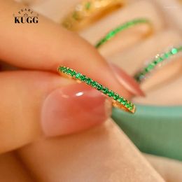 Cluster Rings KUGG 18K Yellow Gold Fashion Minimal Design INS Style Natural Emerald Gemstone Engagement Ring For Women Party Jewellery